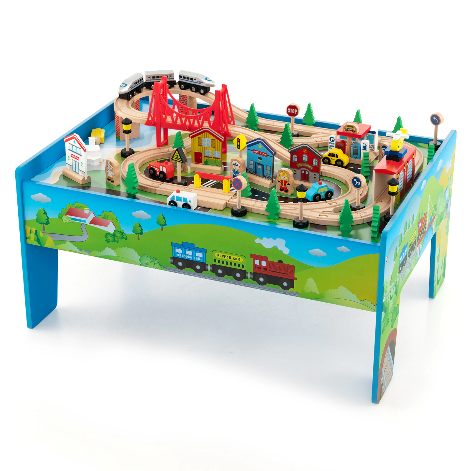 SUGIFT 80-Piece Wooden Train Set and Table 16-in Tall Ages 18M+ Multi-color
