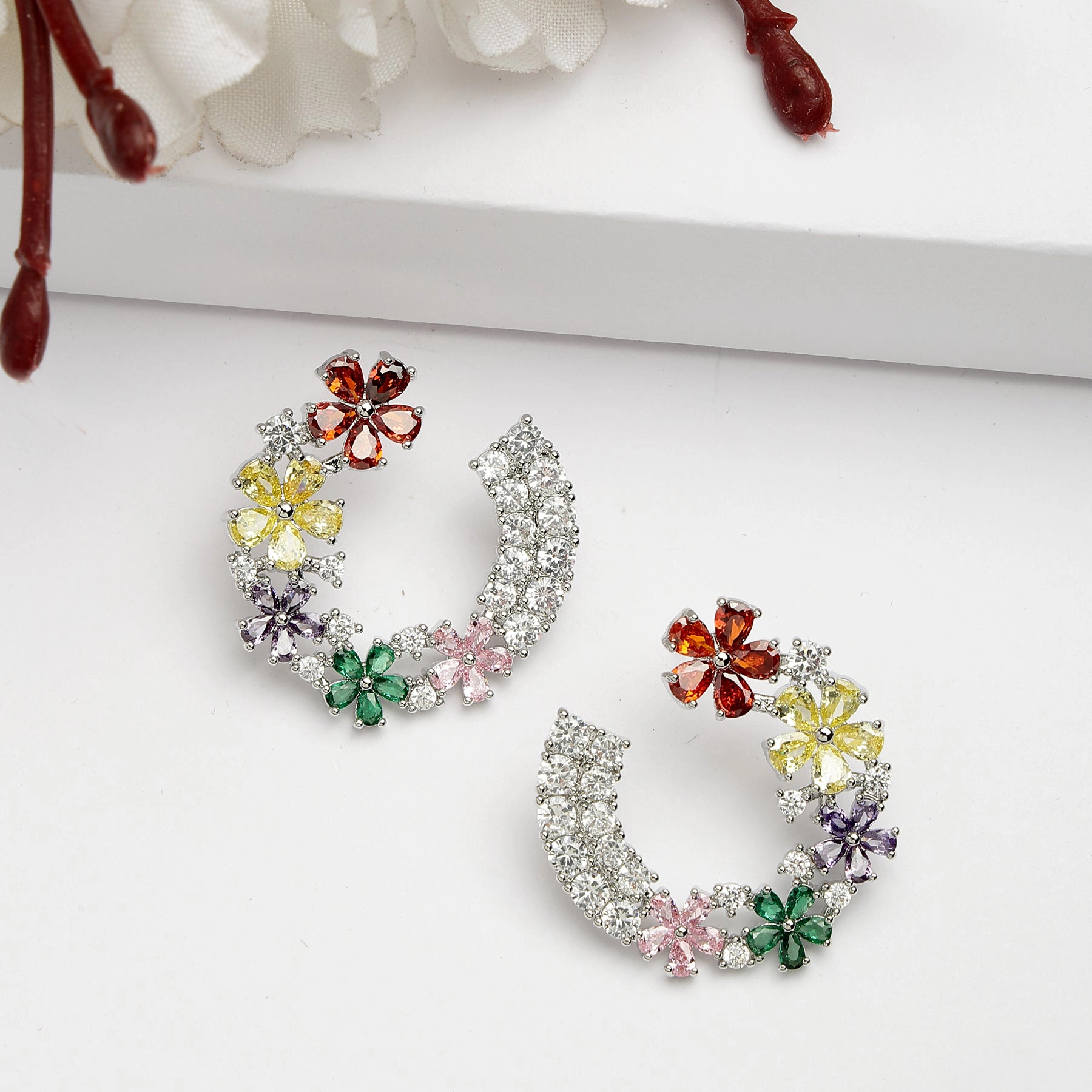 AGP PARIS Womens Diva Collection Dainty Floral Hoop Earrings