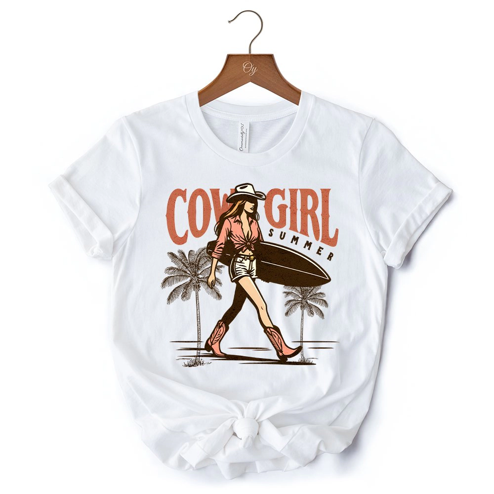 OrnamentallyYou Womens Cowgirl Summer Surf T-Shirt