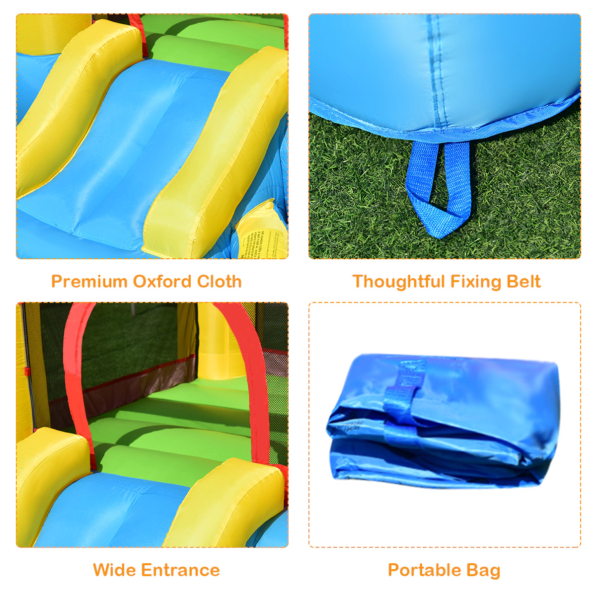 SUGIFT Inflatable Kids Slide Bounce House with 550 w Blower 150-lb Capacity Ages 3-5 Years Colorful 2-Child Design