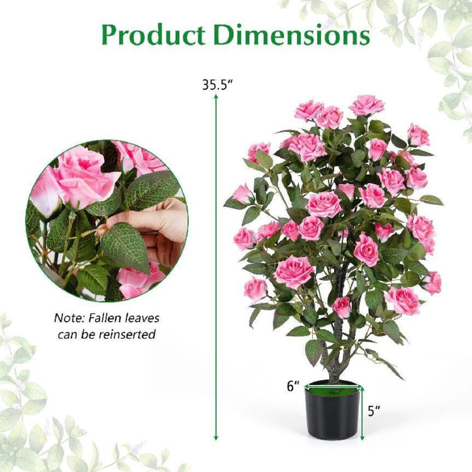 SUGIFT Set of 2 35.5-in 32 Blooms Silk Petals PE Trunks Artificial Rose Trees 6-in x 5-in Cement Pot 13-lb Pink