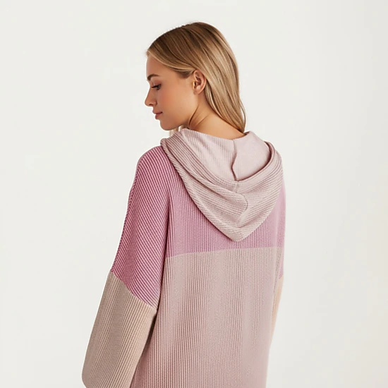 Anna-Kaci Women's Colorblock Drawstring Relaxed Fit Long Sleeve Knit Hoodie