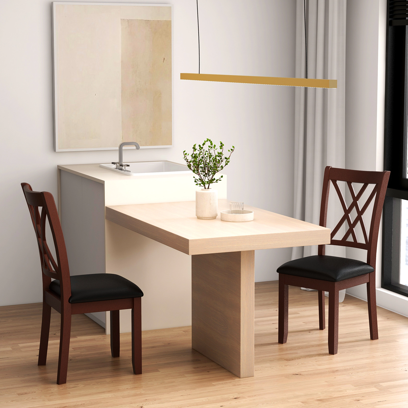 SUGIFT Set of 2 Dining Chairs with X-Backrest and Padded PVC Leather Seat 355-Lb Capacity Brown & Black 39-in Tall