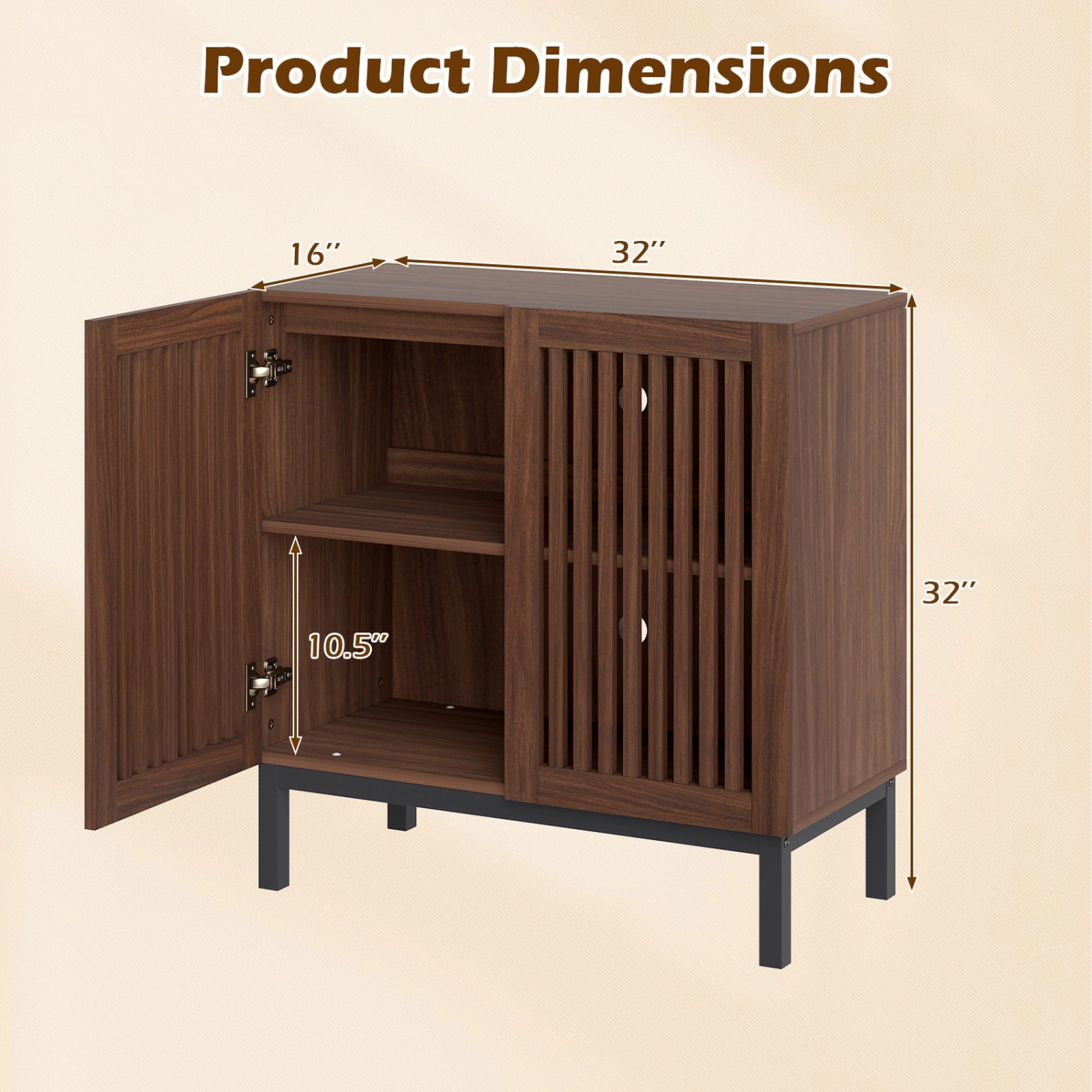SUGIFT 2-Door Slatted Grille Adjustable Shelf Buffet Sideboard 32-in x 16-in x 32-in 155-lb Capacity Walnut