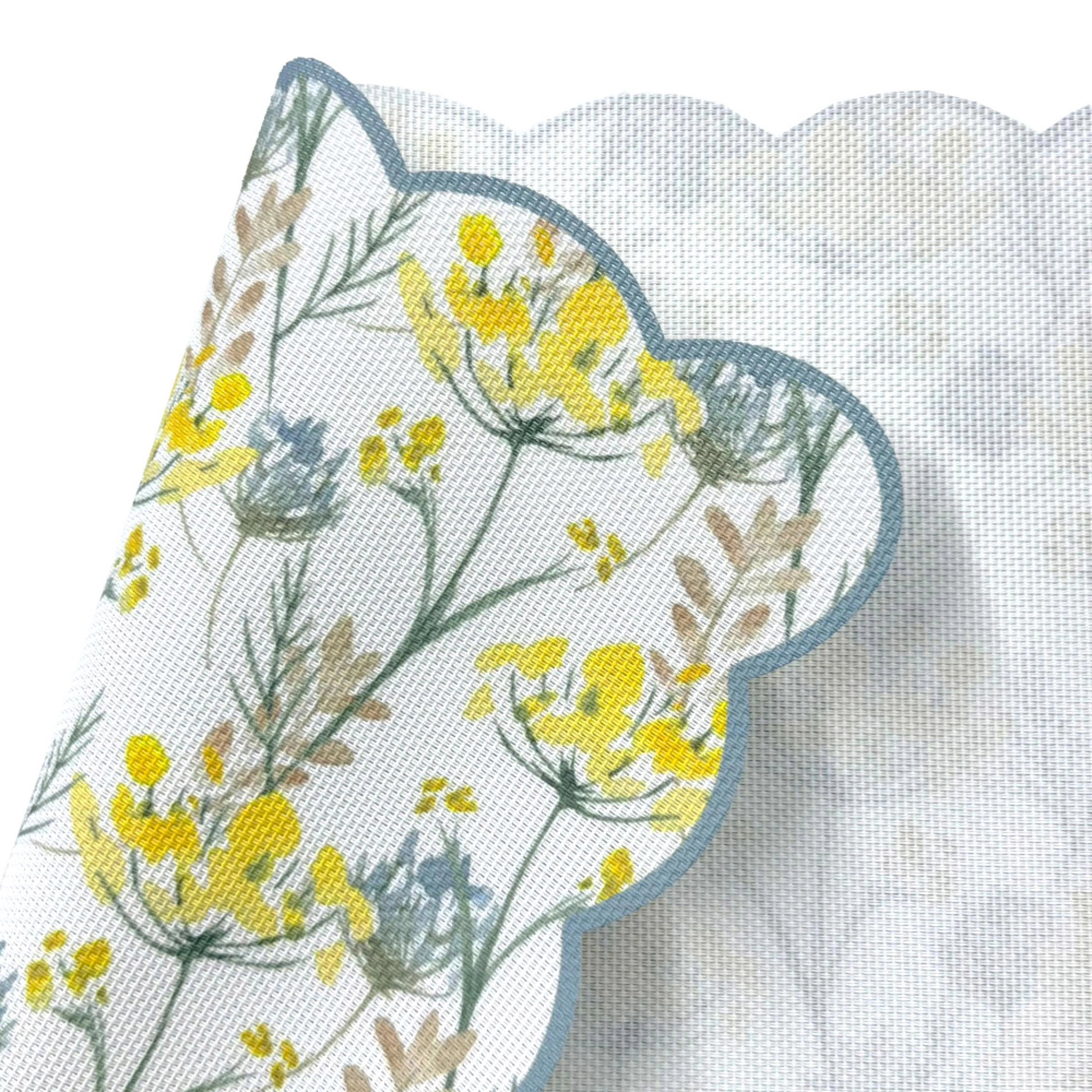 Dainty Home Floral Woven Vinyl Scalloped Border Reversible 13" x 19" Placemat Set of 6