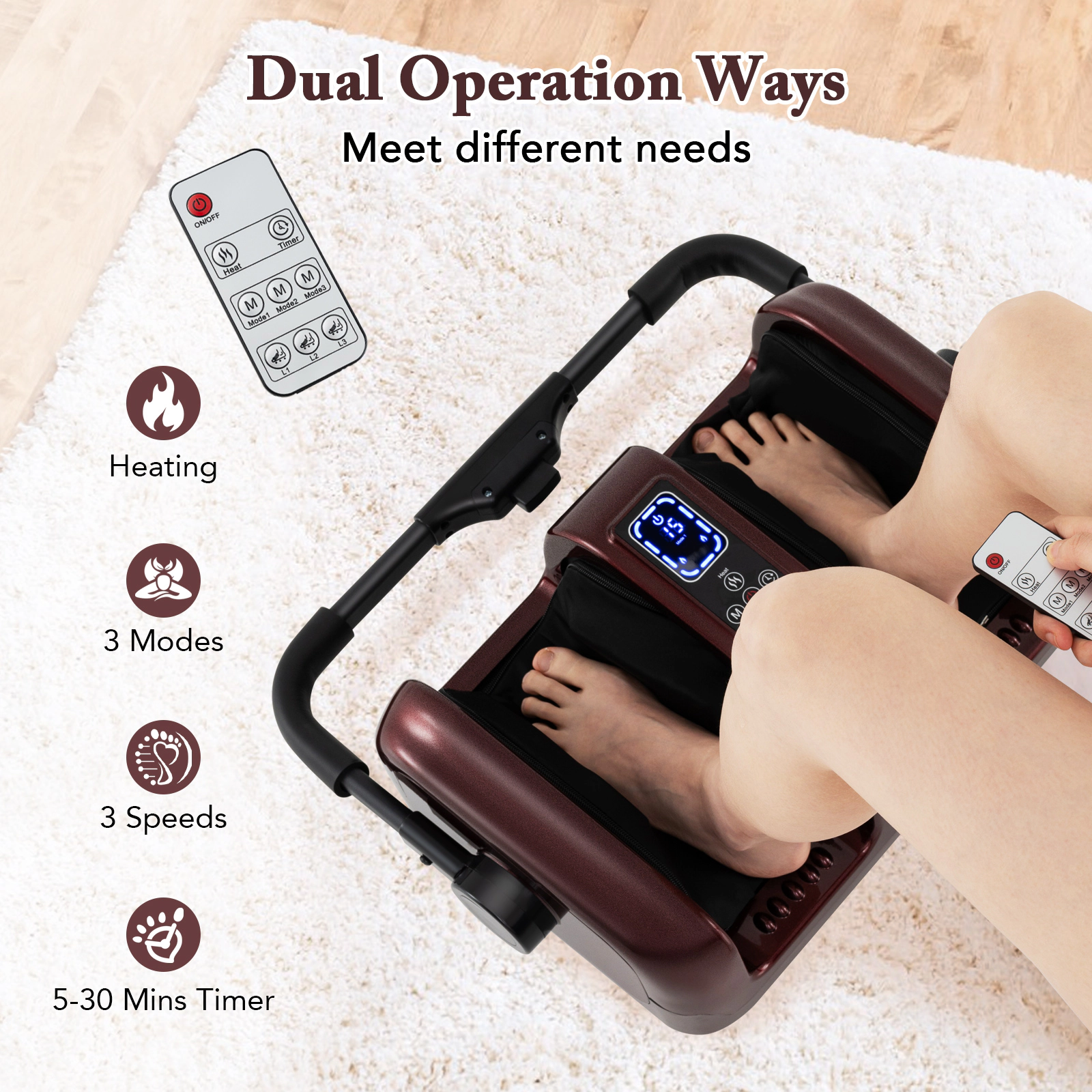 SUGIFT Shiatsu Foot and Calf Massager with Heat Deep Kneading Electric Leg Massager 20-in Wide Fits Up to US 13.5 Red