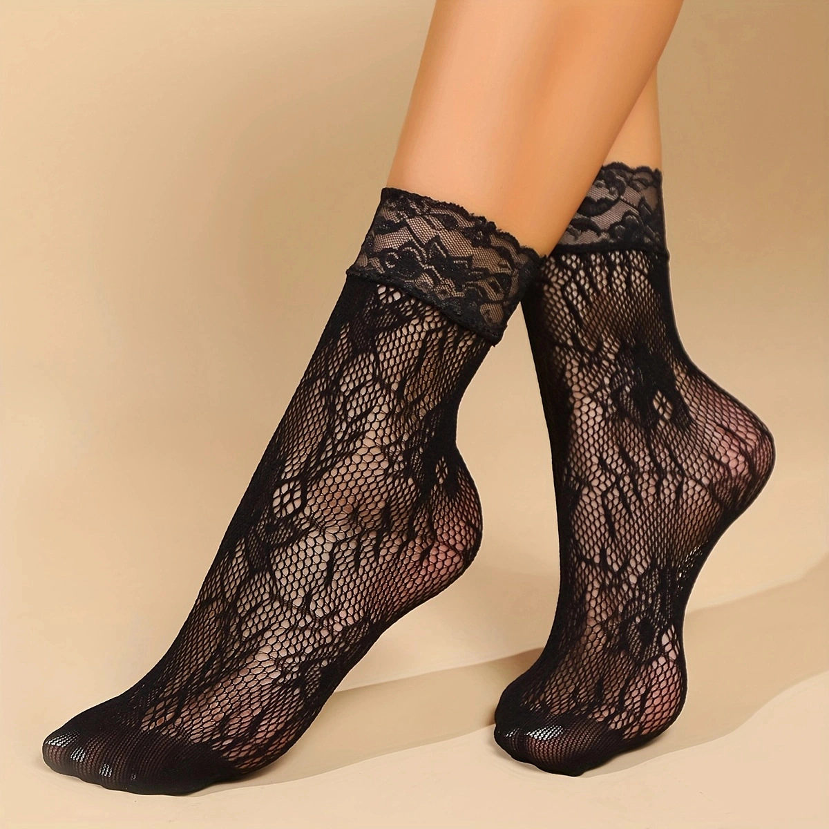 5 Pairs Pack Women Fishnet Ruffle Lace Ankle Socks