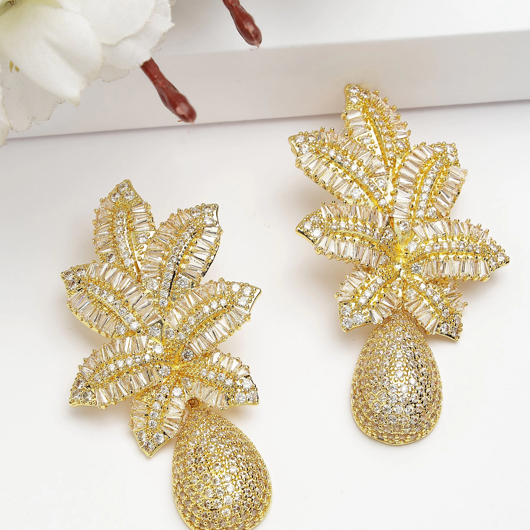 AGP PARIS Womens Diva Collection Cubic Zirconia Petal Drop Earrings