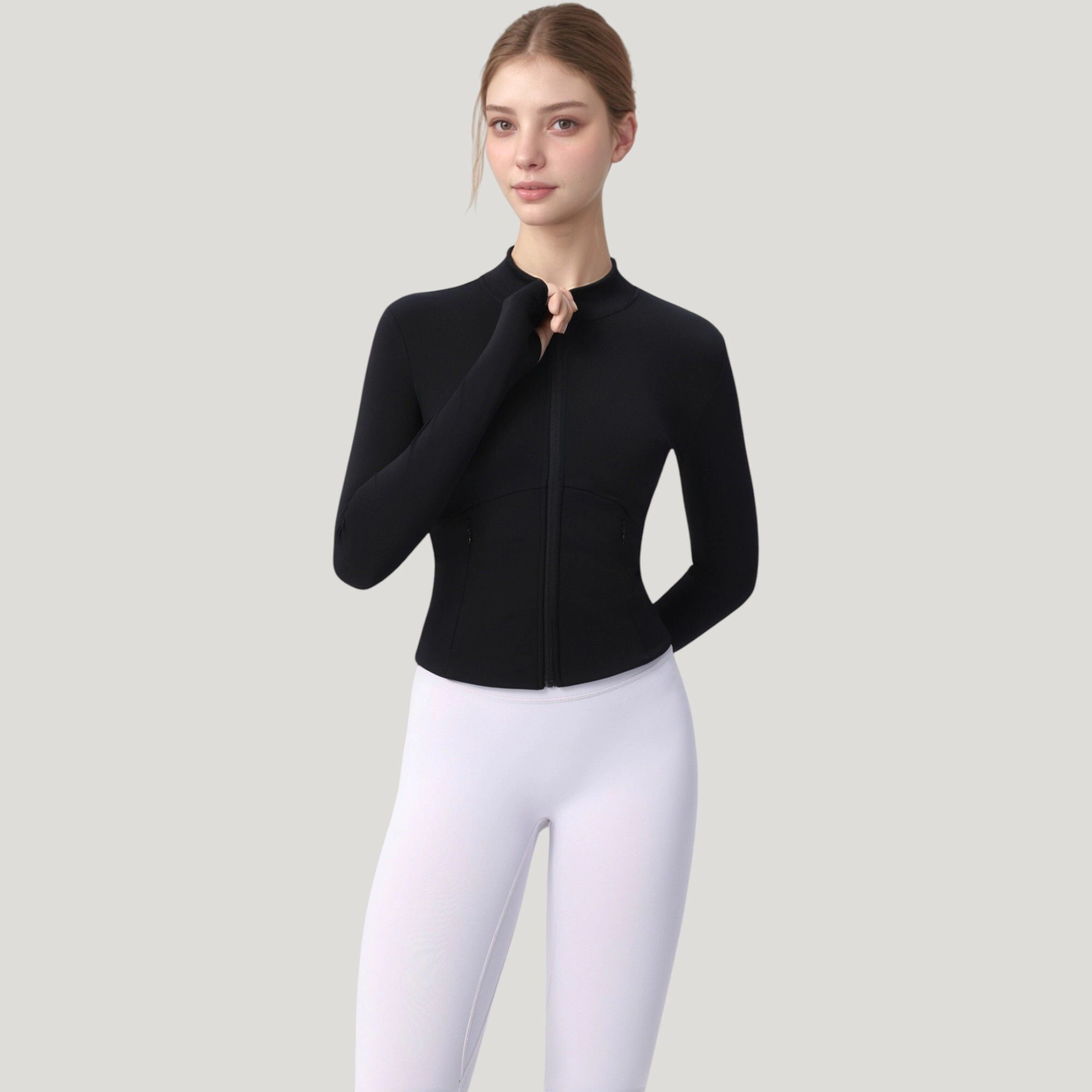 Anna-Kaci Women's Long Sleeve Full-Zip Athletic Jacket with Thumbholes and Fitted Silhouette