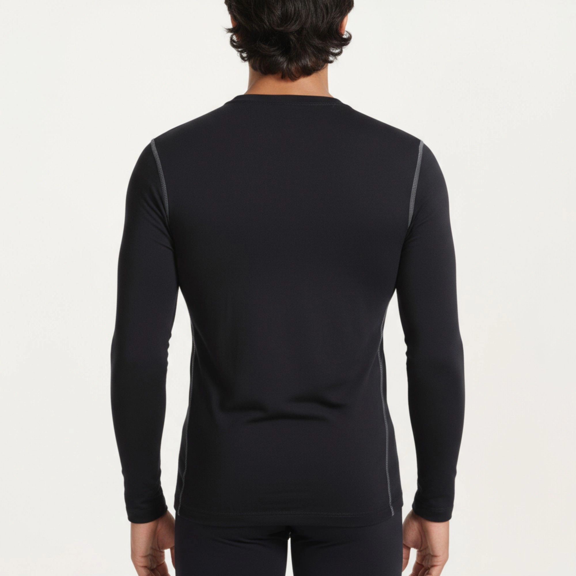 Anna-Kaci Men's Long Sleeve Crew Neck Compression Athletic Top with Stretch Fabric and Contrast Stitching