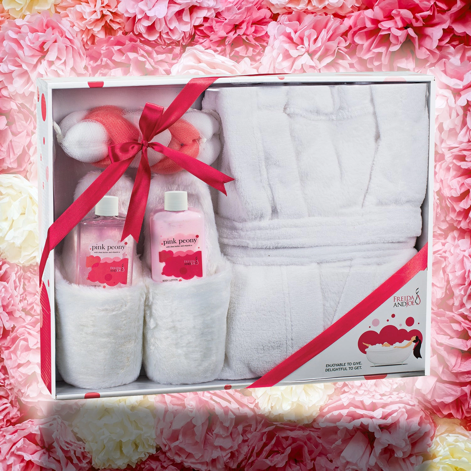 Freida and Joe Womens Luxury Bathrobe & Lush Slipper Spa Set In Pink Peony