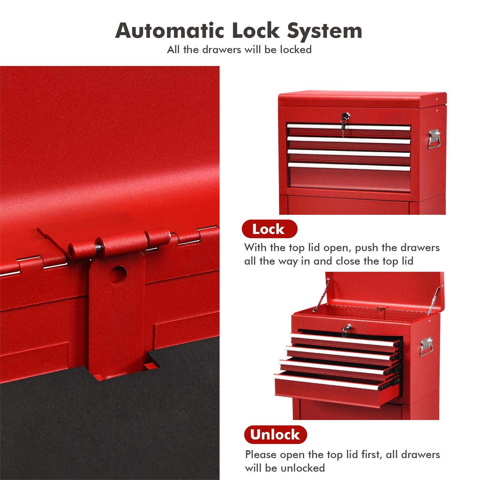 SUGIFT 52-in 6-Drawer 200-lb Capacity Rolling Tool Chest Cabinet Box on Wheels with Detachable Lockable Top Box
