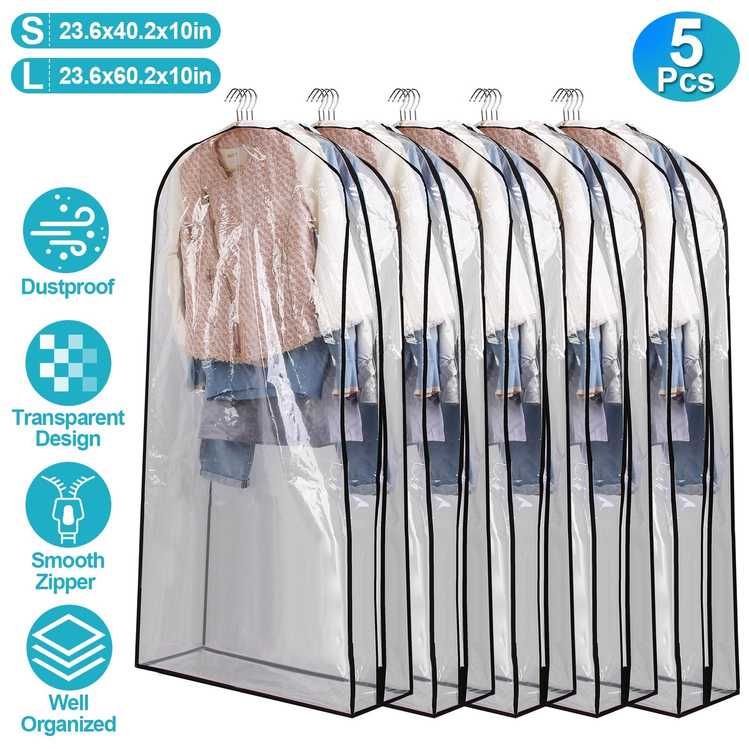 GBruno 5-Piece 60-Inch Garment Bags For Hanging Clothes