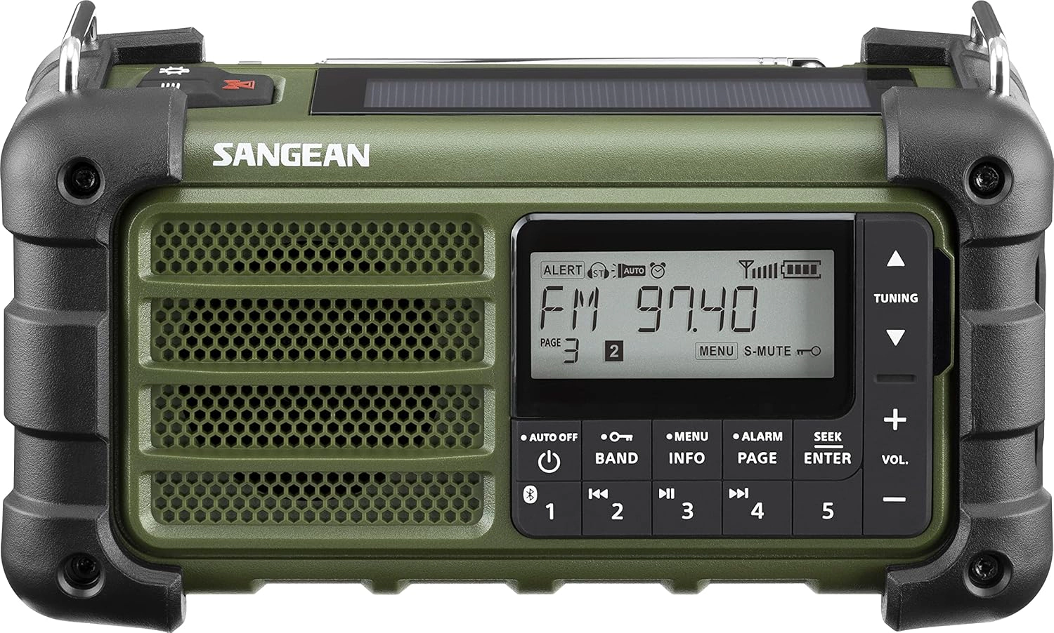 Sangean MMR-99 Emergency AM/FM-RBDS Bluetooth Radio - Solar/Hand Crank/USB, Digital Tuning, Flashlight & Siren