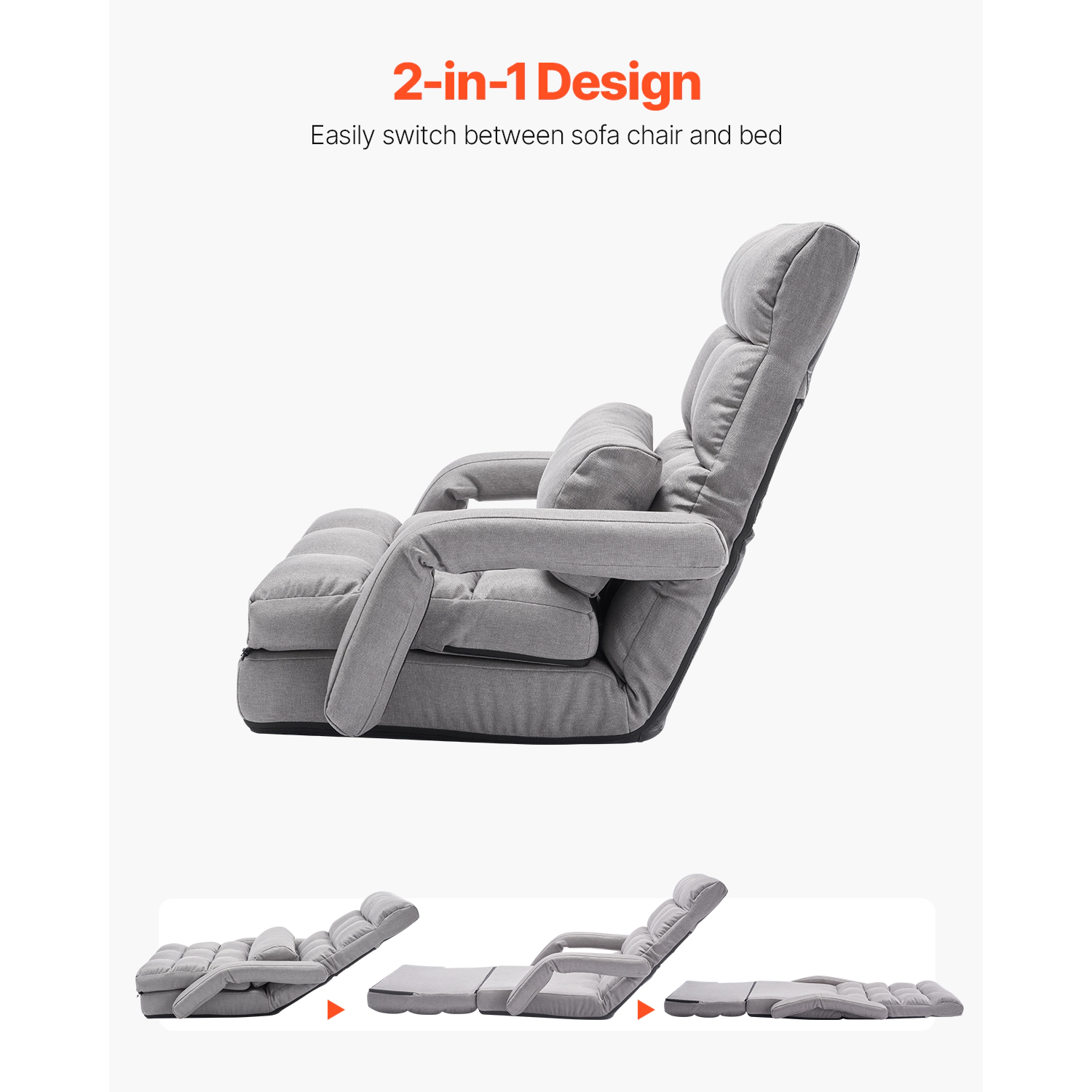 HONGGE Floor Chair 5 Adjustable Positions Folding Floor Gaming Chair with Ergonomic Back Support Sturdy Metal Frame