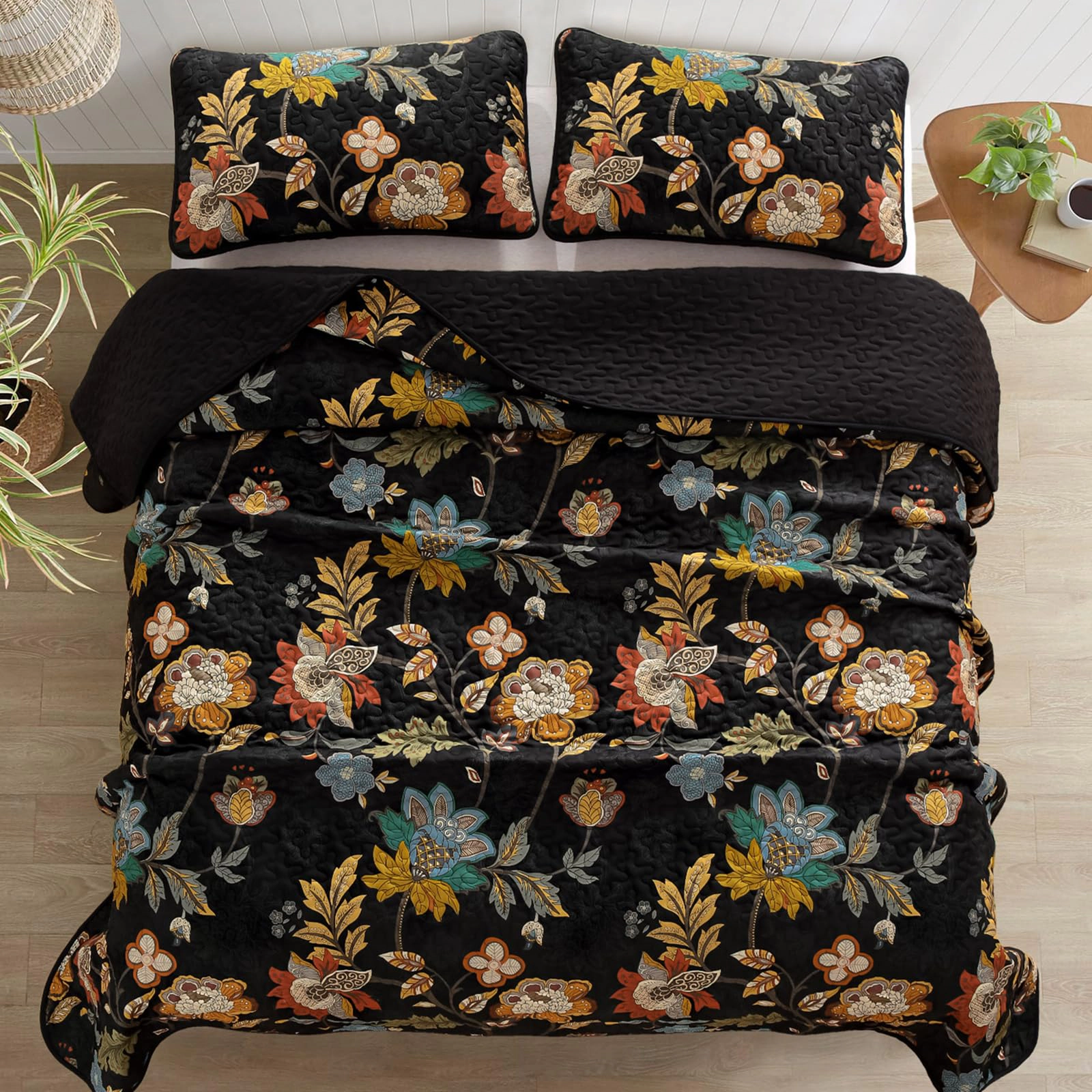 PUPWE Flquilt Set Queen  Modern Farmhouse Botanical Bedspread