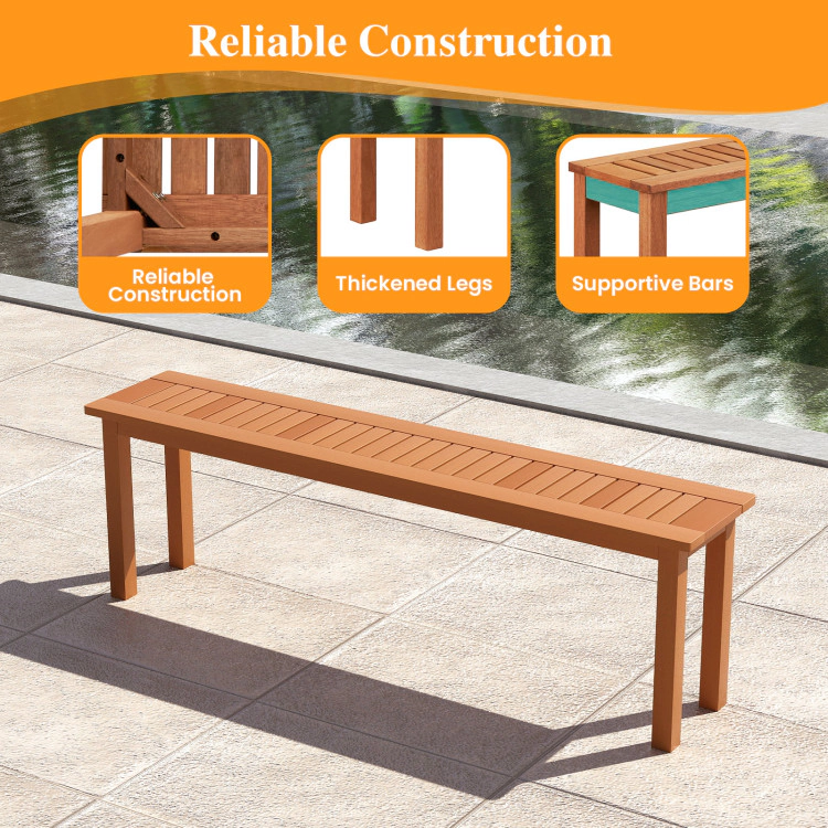 Hivvago Outdoor 59 Inch Long Patio Dining Backless Wooden Bench With Teak Oil Finish