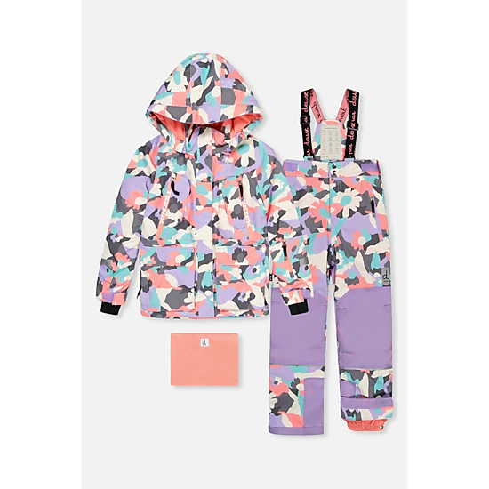 Deux par Deux Girls Two Piece Teknik Camouflage Print Snowsuit with Hooded Jacket and Snow Pants