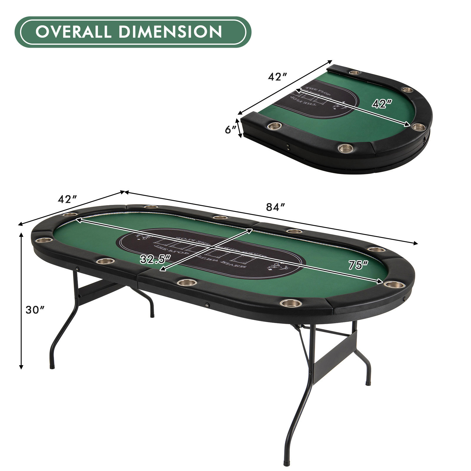 SUGIFT 84-in 10-Player 198.5-lb Capacity Folding Poker Table with LED Lights 4 USB Ports and Cup Holders