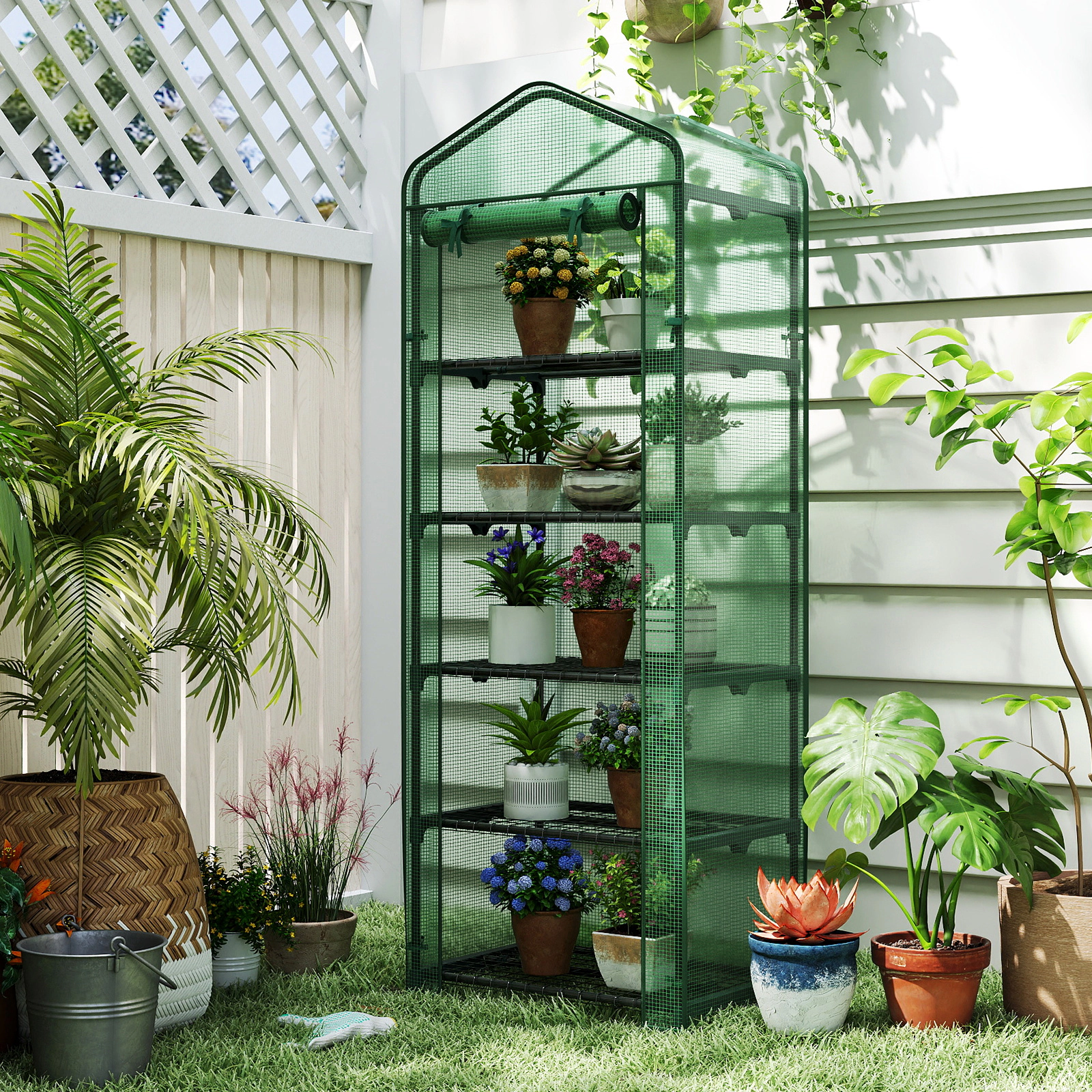 SUGIFT 75-in Tall Mini Greenhouse with 5-Tier Shelves Portable Plant Grow House and Roll-Up Zipper Door