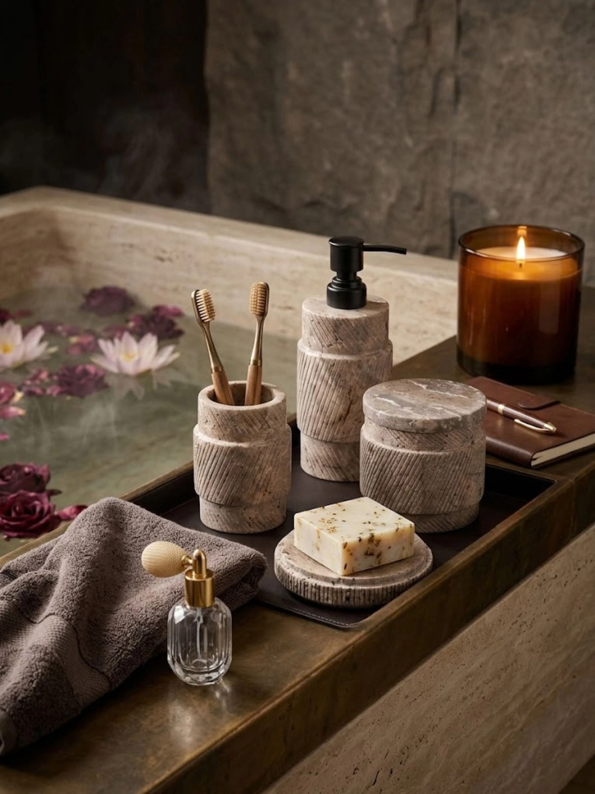 GAURI KOHLI Tallinn Gray Travertine Bath Accessories