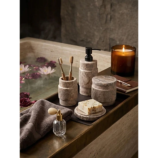 GAURI KOHLI Tallinn Gray Travertine Bath Accessories