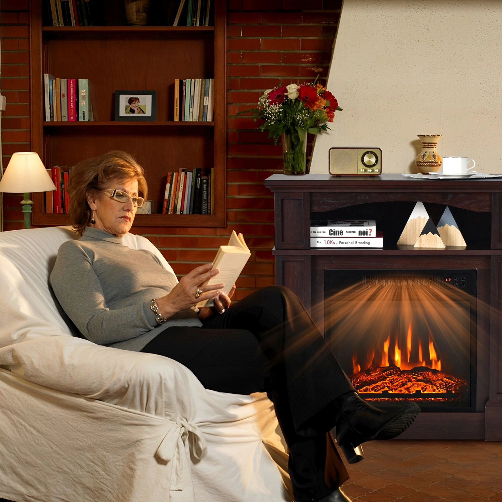 SlickBlue Fireplace Mantel with Electric Fireplace, 1400W 4650 BTU Heater, Storage Cabinet, 3 Flame Levels