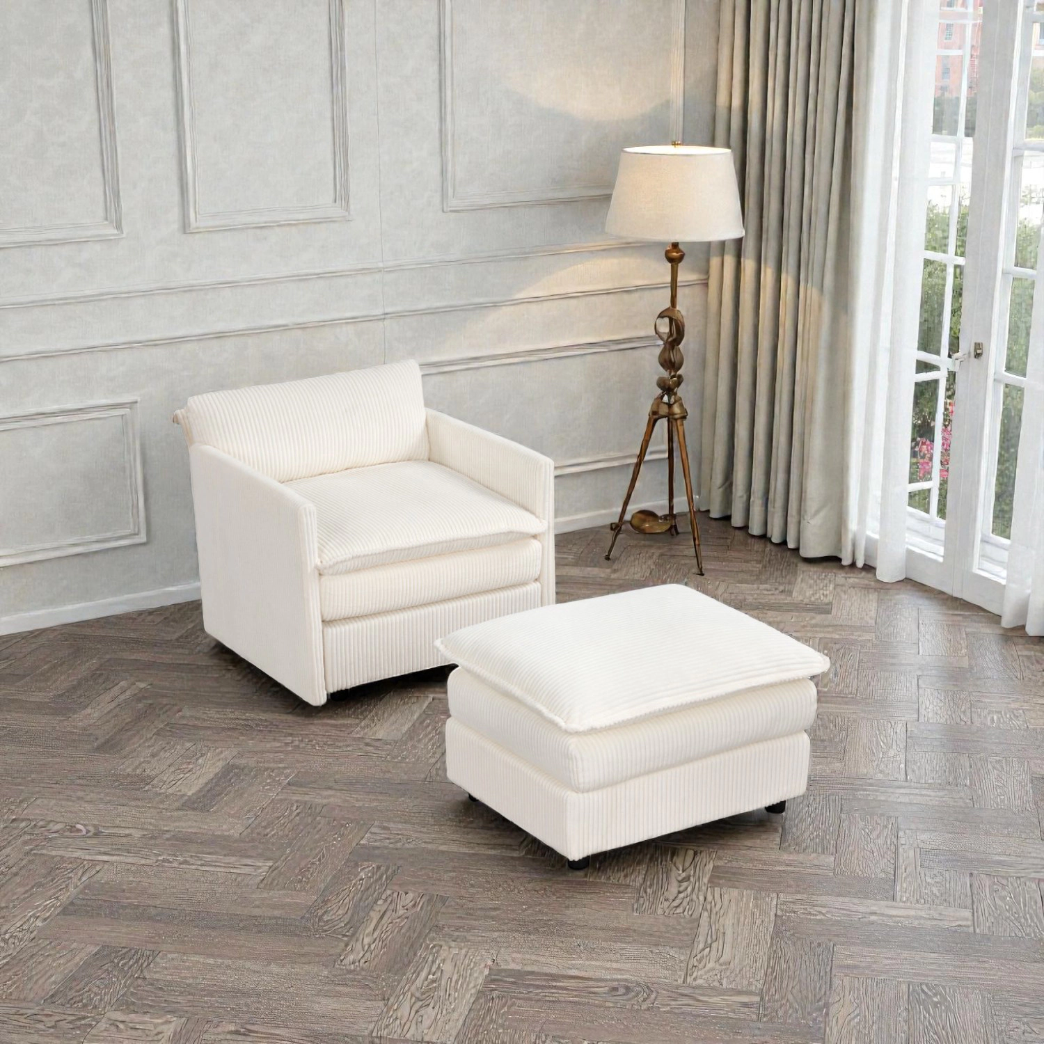 Hivvago Plush Corduroy Oversized Armchair with Matching Ottoman
