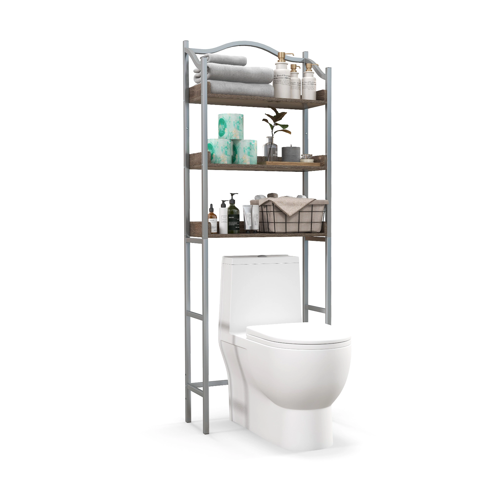 Slickblue Over Toilet Bathroom Storage Rack 3-Tier 66 Inch Silver Metal Shelf Laundry Organizer
