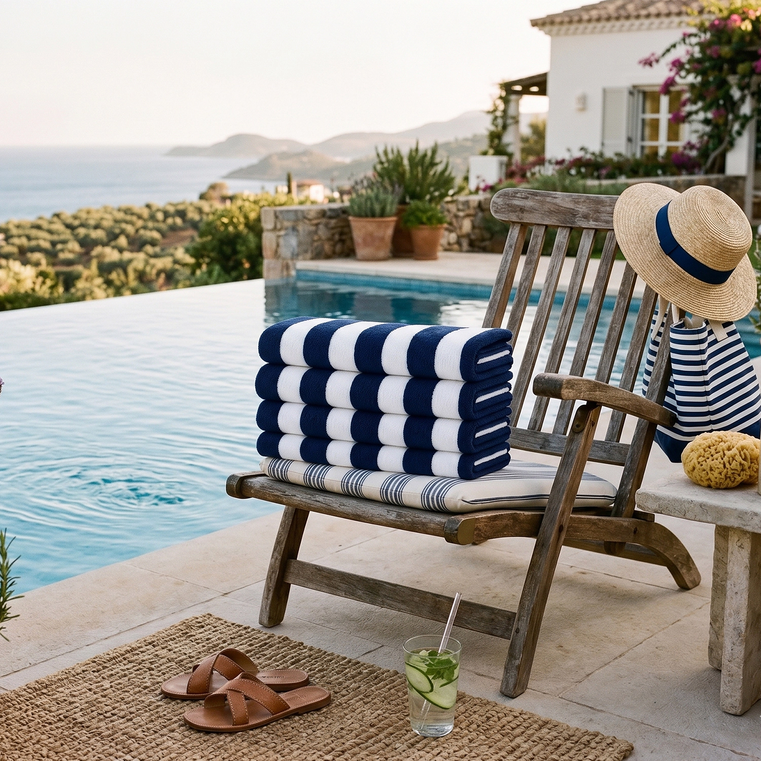 Plazatex Terry Cabana 80% Cotton 20% Polyester Oversized 4 Pack Beach Bath Towel 36" x 66" Navy