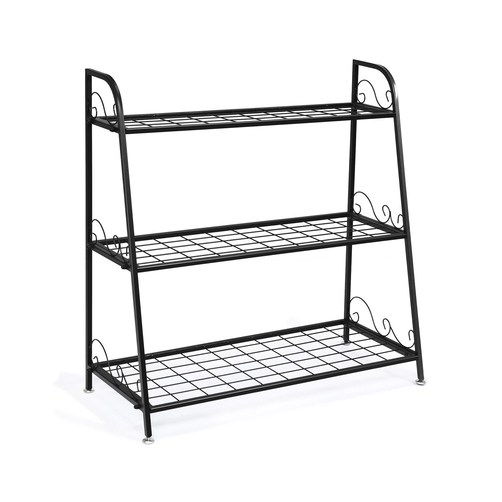 SUGIFT 3-Tier Steel Plant Stand Shelf Display Rack with Side Handles 44/33/22-lb Layer Capacities 32-in Tall Black
