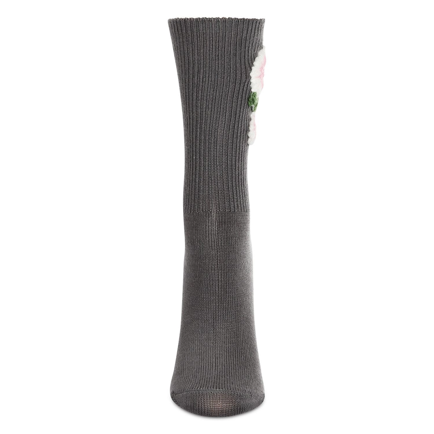 MeMoi Women's Crochet Flower Ribbed Crew Socks