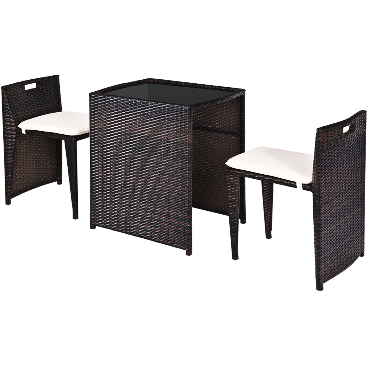 LJG 3 Pieces Cushioned Wicker Patio Bistro Set with No Assembly Needed
