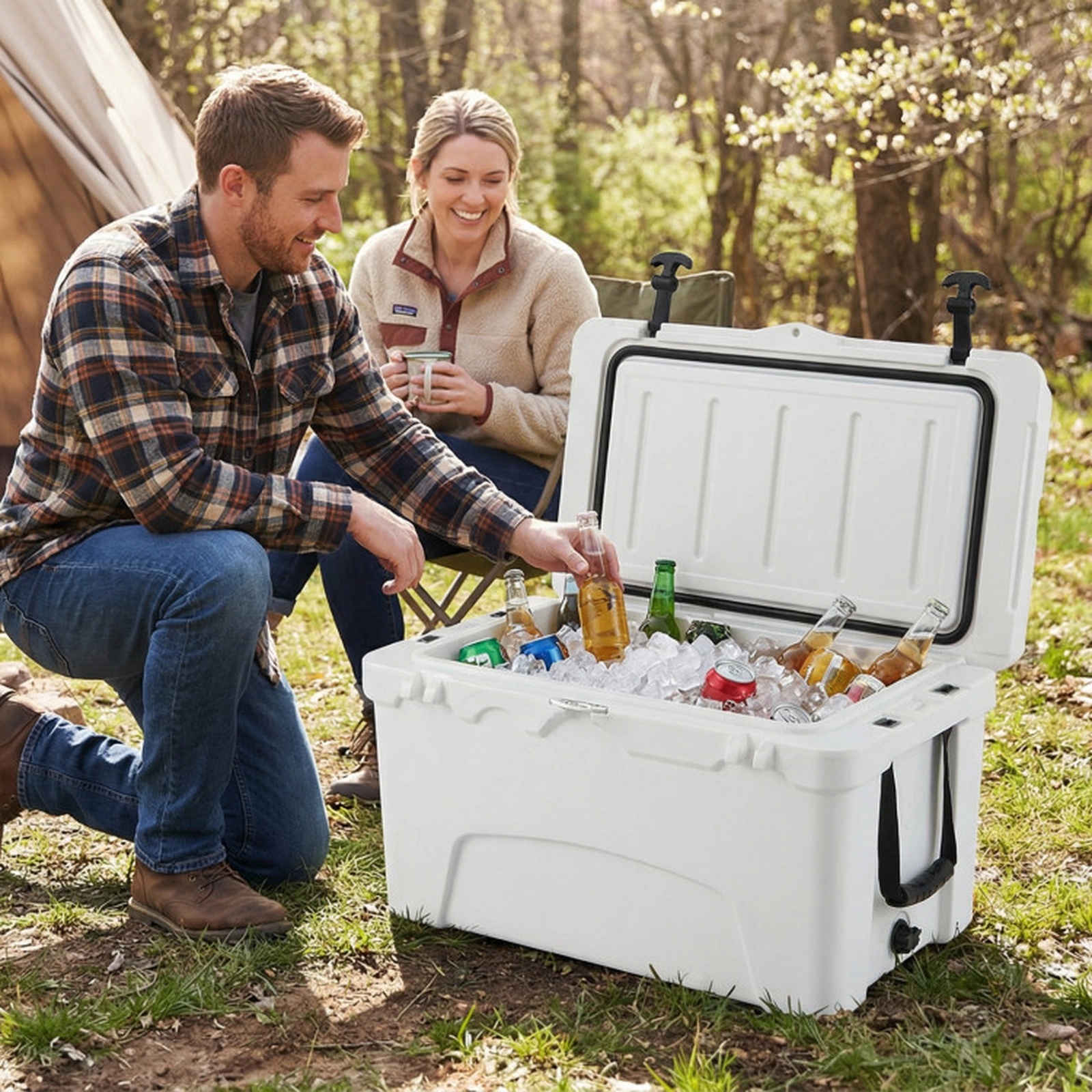 SUGIFT 45 Quart Portable Hard Cooler Insulated Ice Chest 440-lb Top Load Capacity 6-Day Ice Retention White
