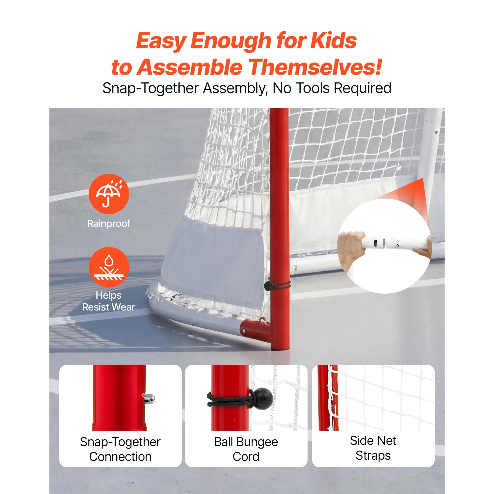 HONGGE Street Hockey Goal Heavy-Duty Steel Street + Roller Hockey Nets Durable Hockey Net for Indoor Outdoor Use