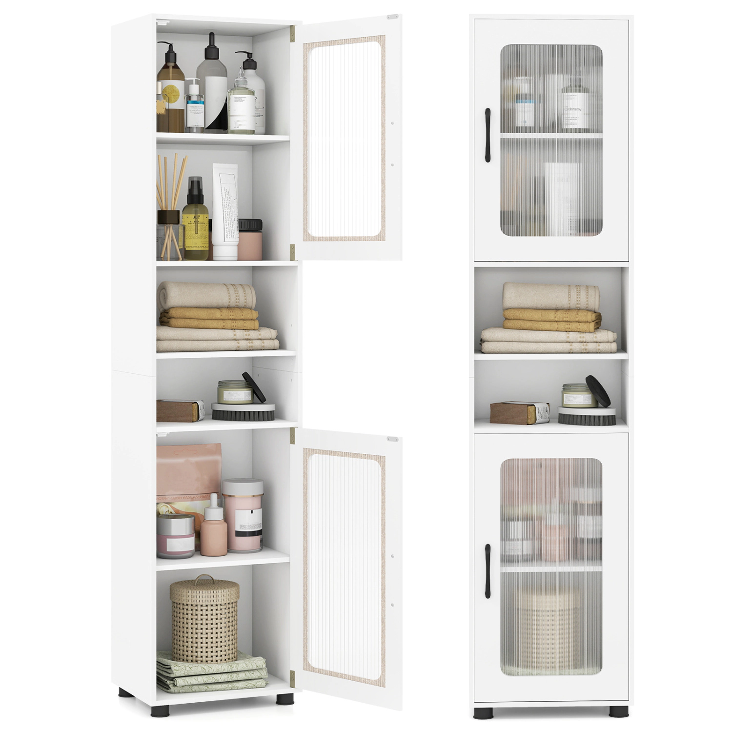 SlickBlue Bathroom Storage Cabinet with Open Shelves and Doors