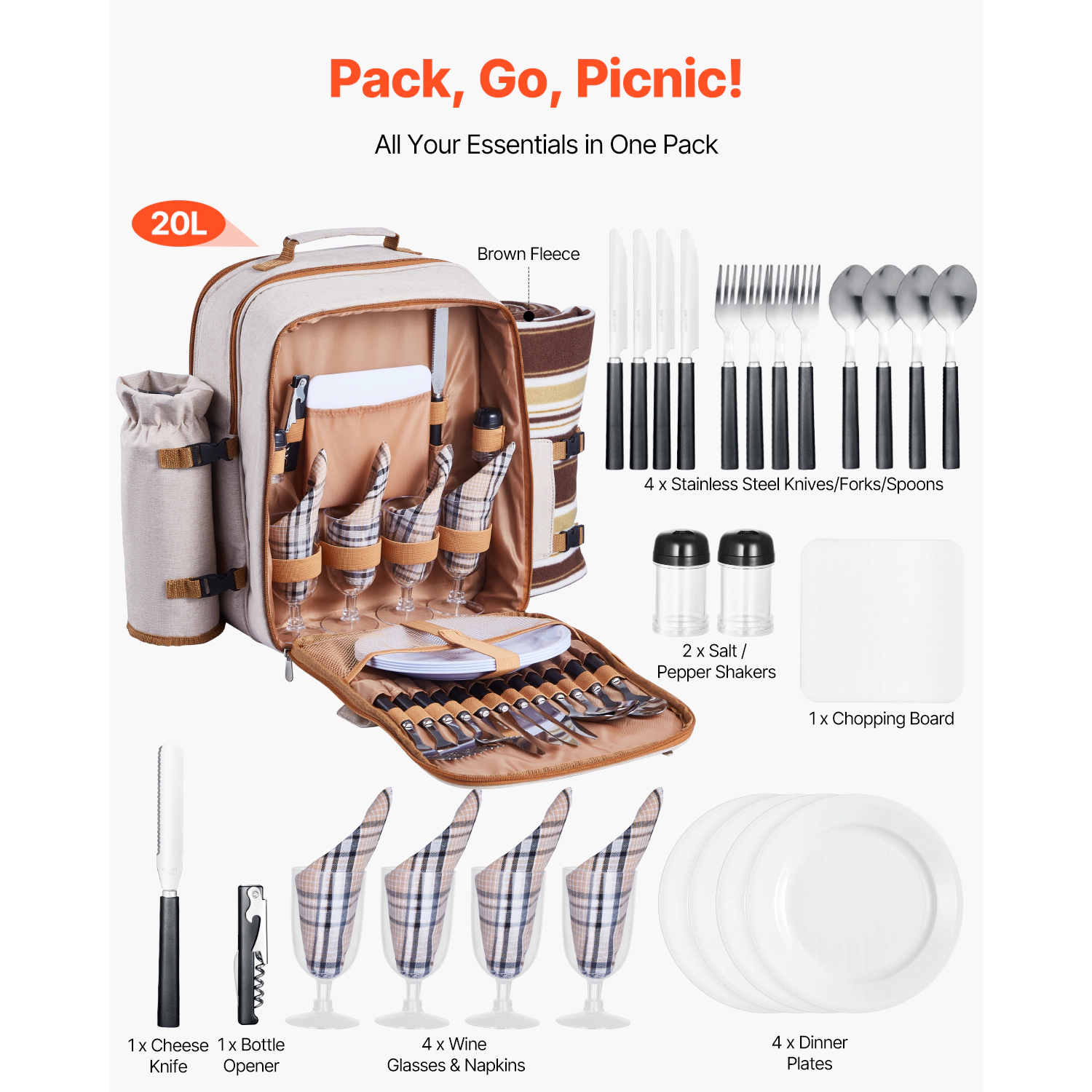 HONGGE Picnic Backpack, Beach Backpack Bag with Insulated Cooler Compartment, Detachable Bottle/Wine Holder