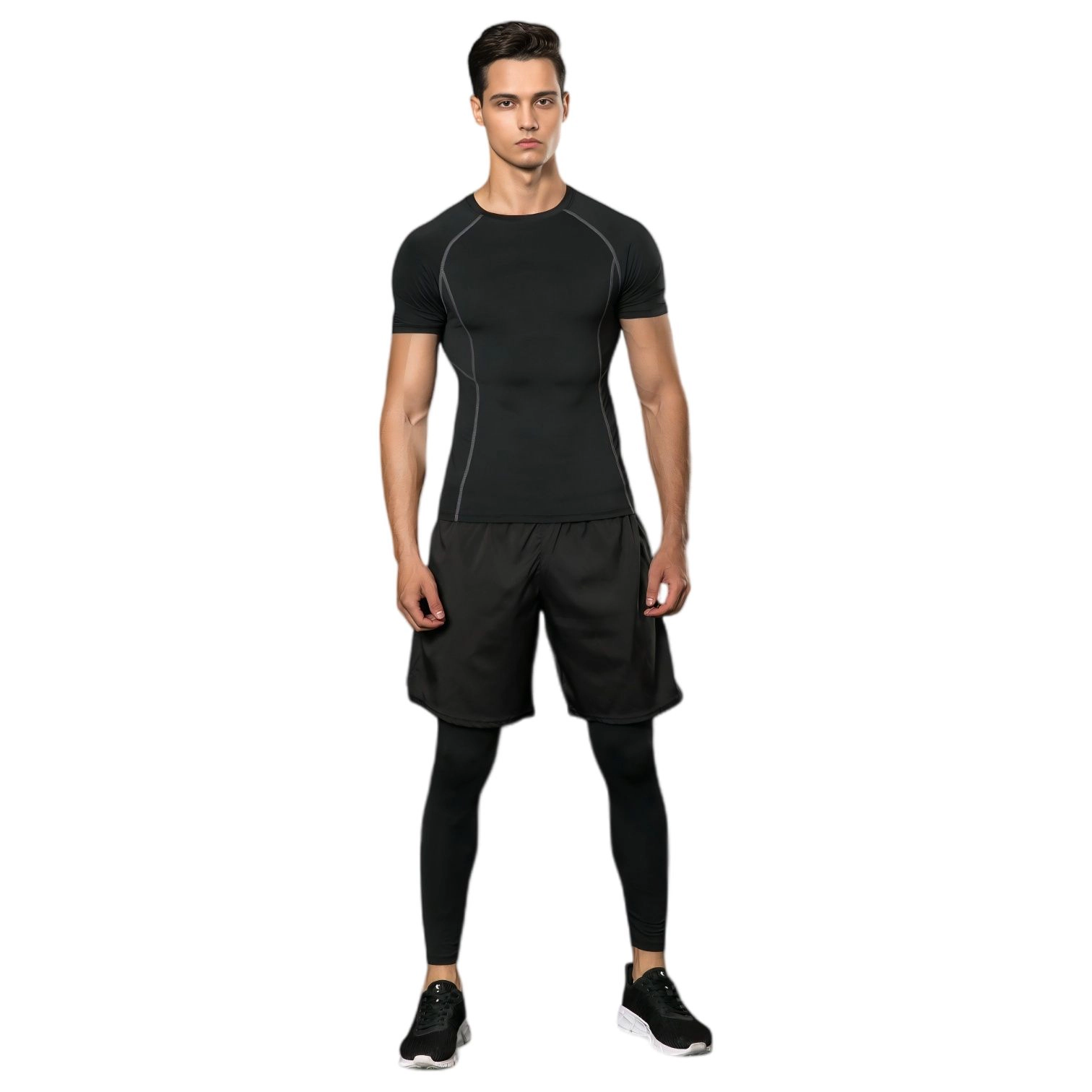 Anna-Kaci Men's Short Sleeve Compression Workout Shirt with Moisture-Wicking Fabric and Contrast Stitching