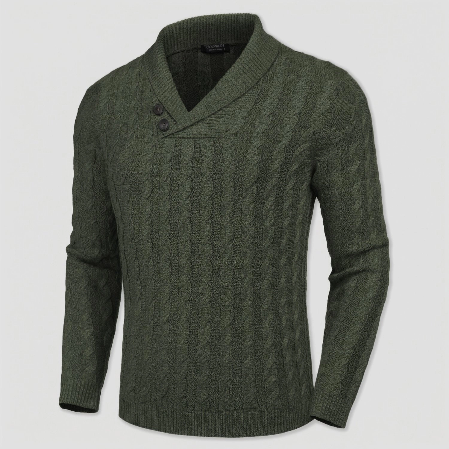 COOFANDY Mens Classic Cable Knit Sweater Fall Shawl V Neck Button Long Sleeve Top