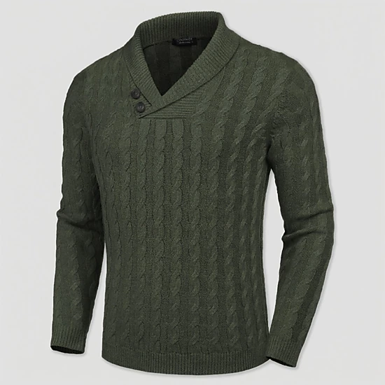 COOFANDY Mens Classic Cable Knit Sweater Fall Shawl V Neck Button Long Sleeve Top