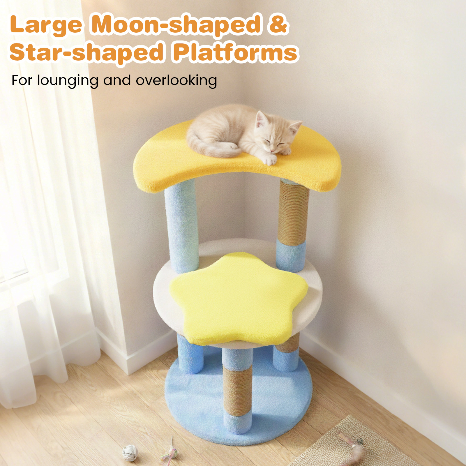 Glintex 29-Inch Cat Tree with Star and Moon-Shaped Platforms Jute Posts
