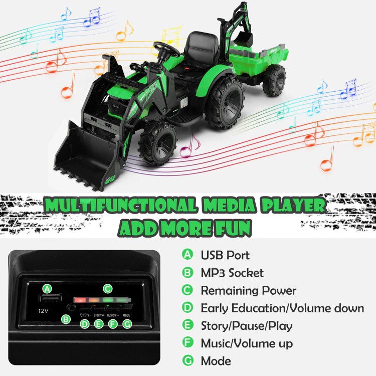 Hivvago 12V 3 1 Kids Ride On Excavator with Shovel Bucket and Music