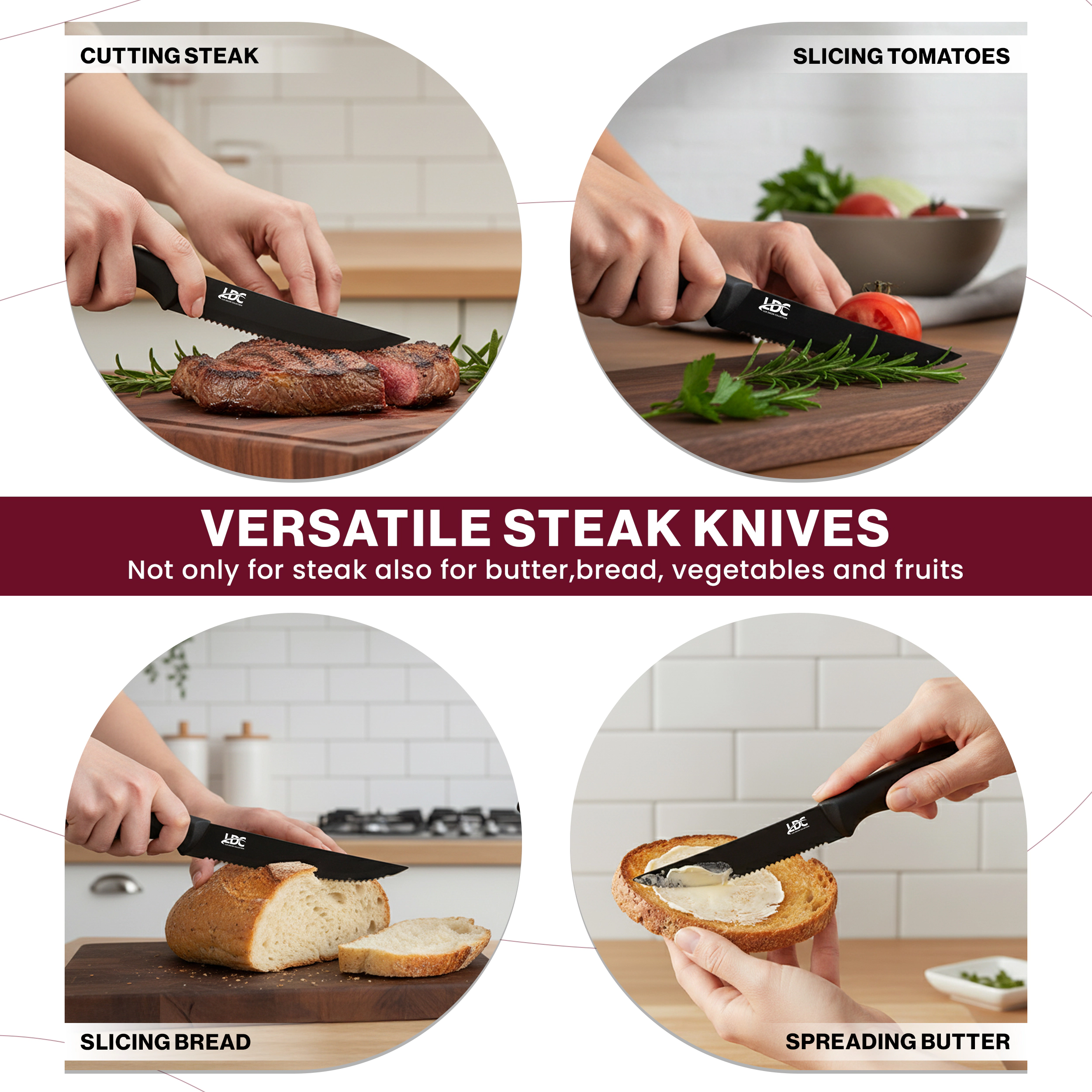 Lux Decor Collection Serrated Stainless Steel 8-Piece Knife Set Non-Stick Steak Knives