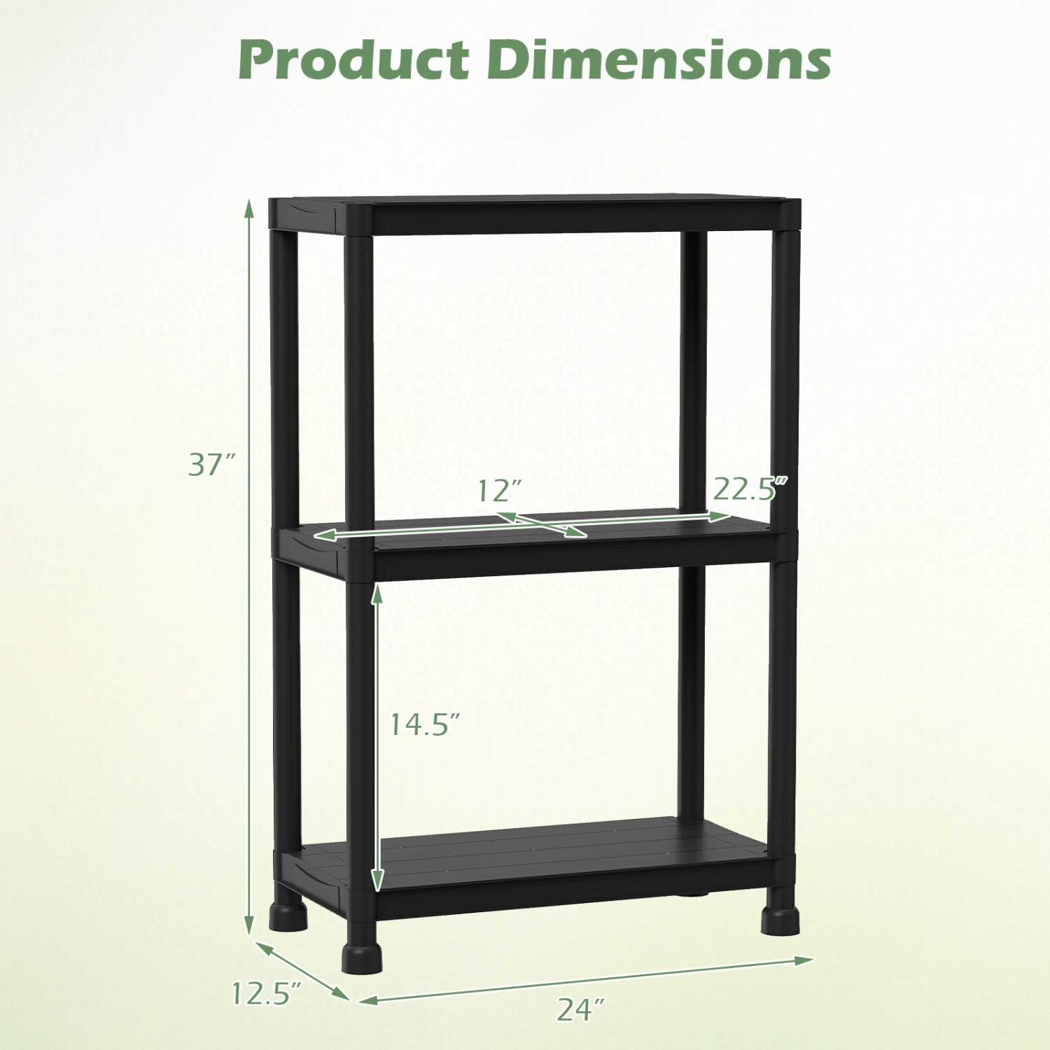 SUGIFT 3-Tier Heavy-Duty Storage Shelving Unit 100-lb Per Shelf 300-lb Total Capacity Freestanding Garage Shelves Black