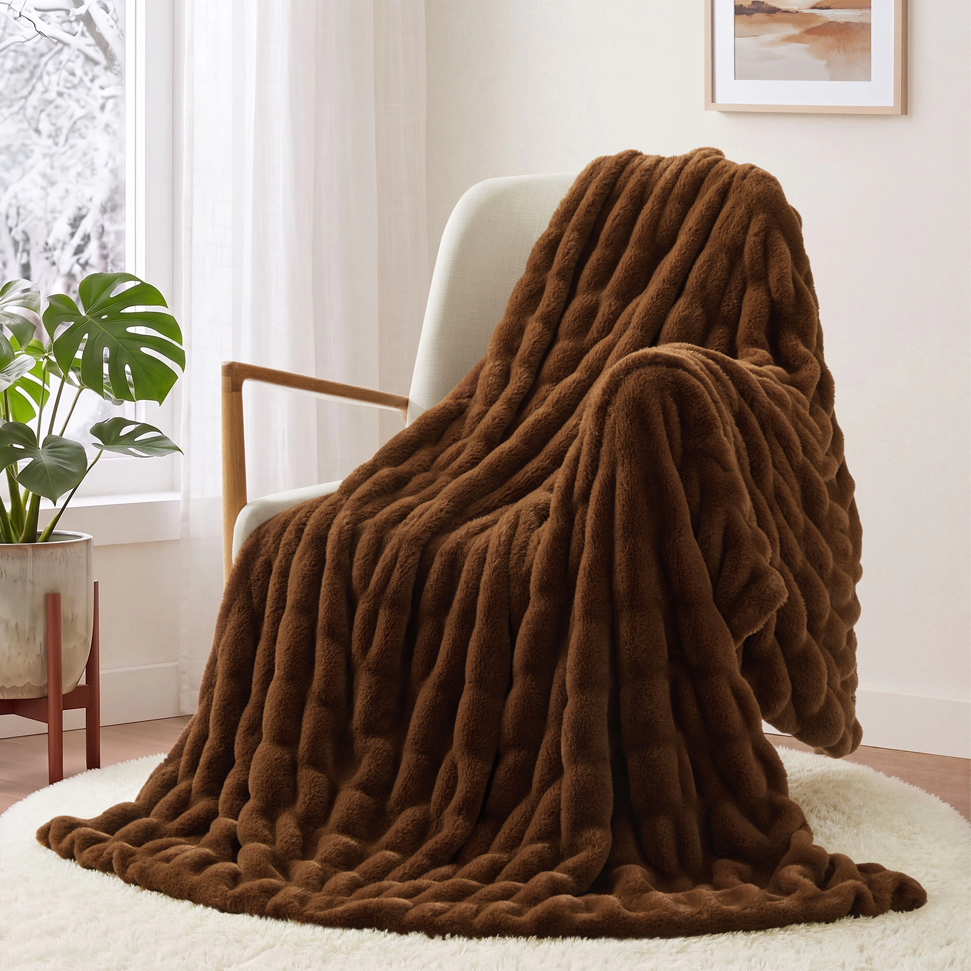 PEACENEST Plush Faux Fur Throw Blanket, 50" x 60"