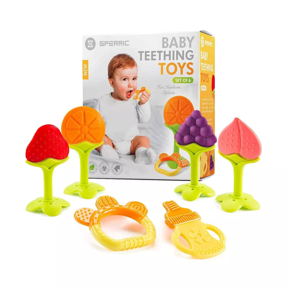 Sperric Teethers for Babies 0-6 Months - Newborn Infant Baby Chew Teething Toys Freezer Safe Silicone Teether
