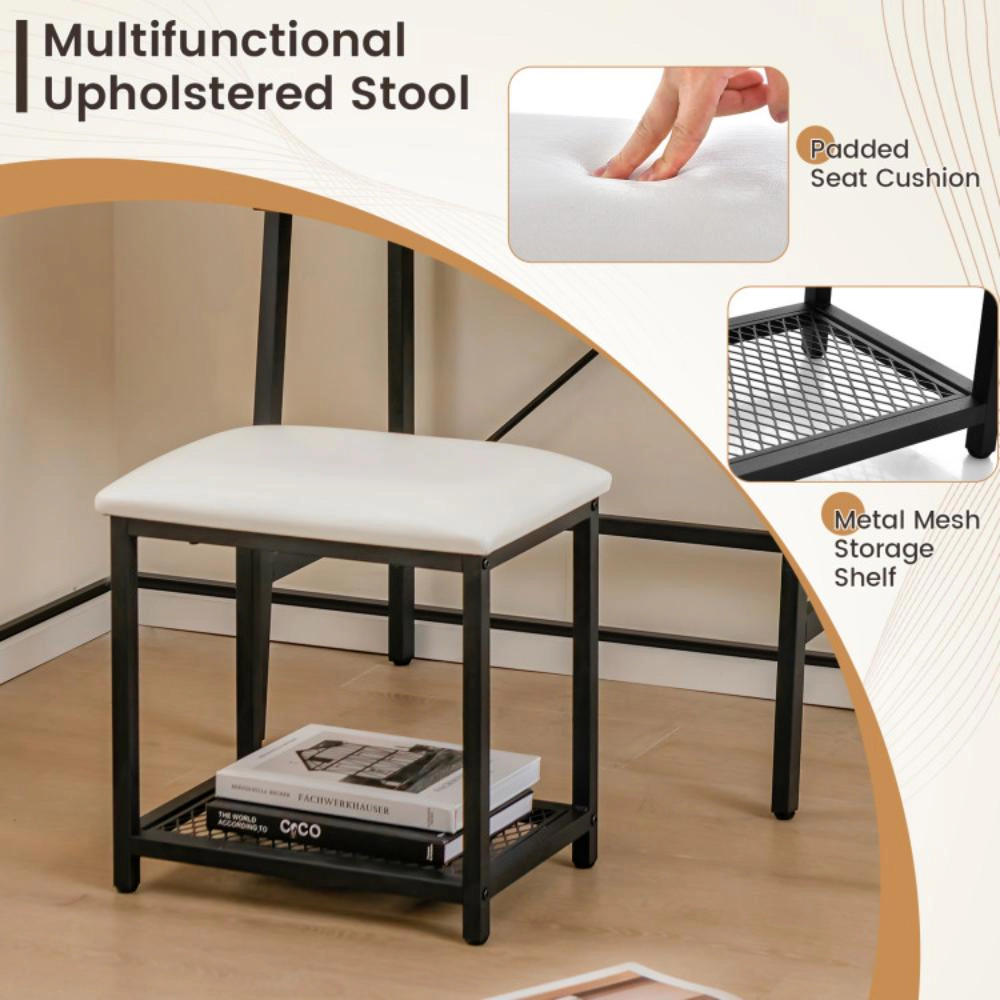 Hivvago Ladder Vanity Desk Set With Flip Top Mirror And Cushioned Stool