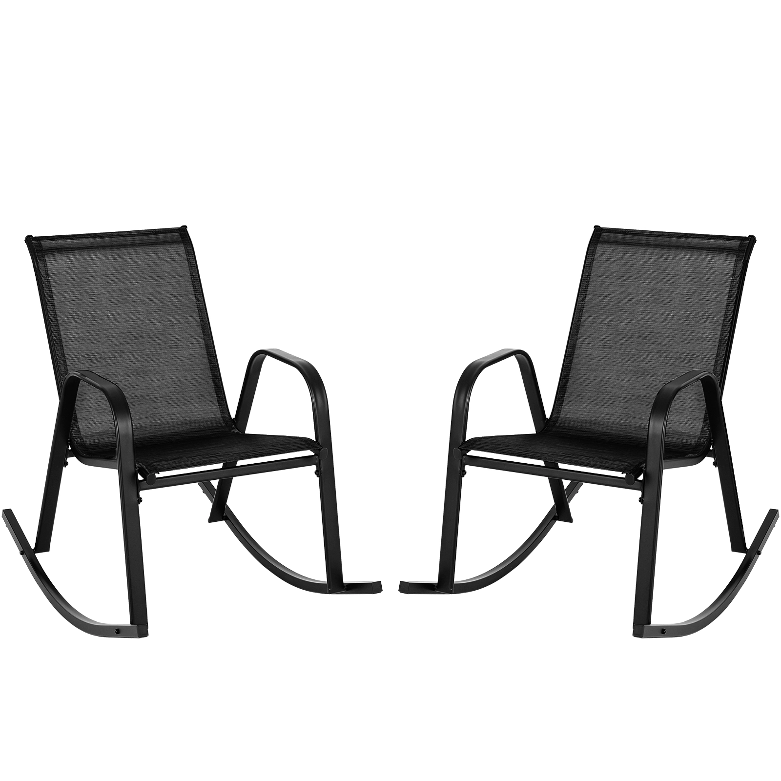 SUGIFT Set of 2 Metal Patio Rocking Chairs with Breathable Seat Fabric Metal Frame 330-Lb Capacity Black