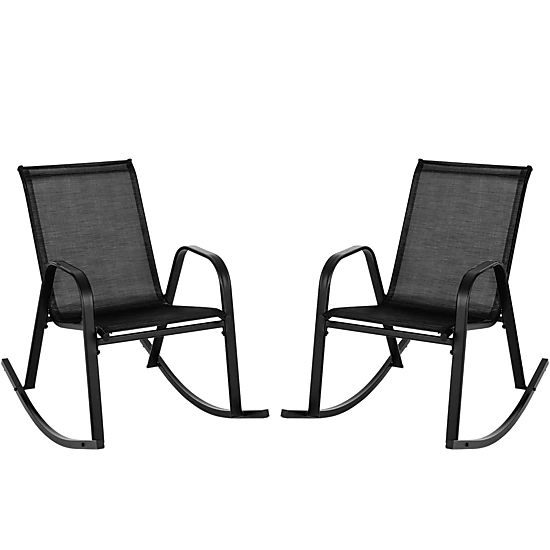 SUGIFT Set of 2 Metal Patio Rocking Chairs with Breathable Seat Fabric Metal Frame 330-Lb Capacity Black