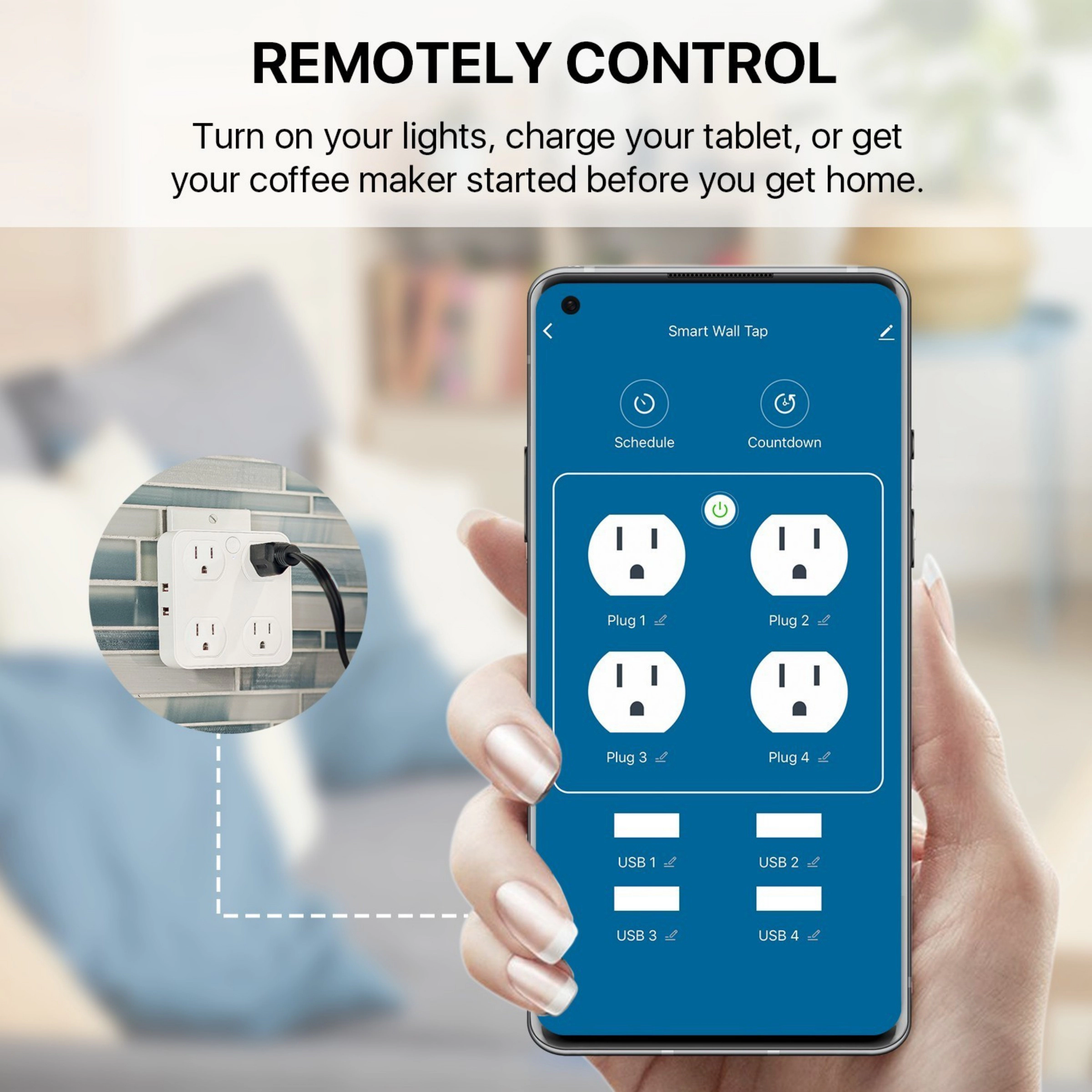 Eco4life Smart WiFi Surge Protector Wall Tap 4AC 4USB Ports